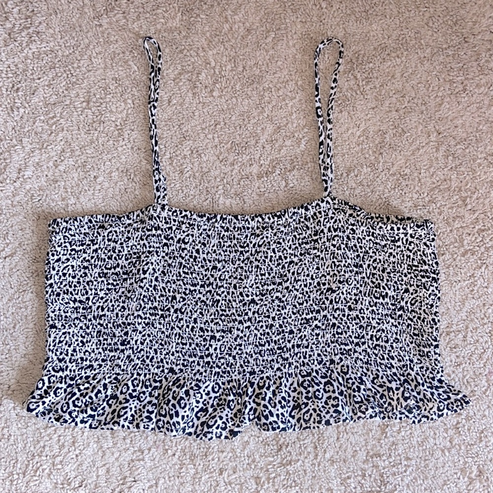 American Eagle Ruffle Leopard Print Crop Top